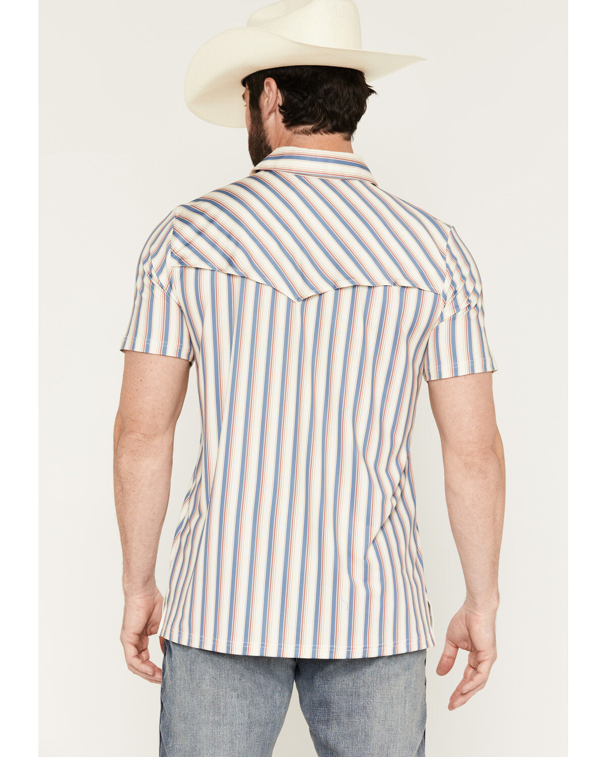 Image #4 - Rock & Roll Denim Men's Striped Short Sleeve Snap Western Polo, Natural, hi-res