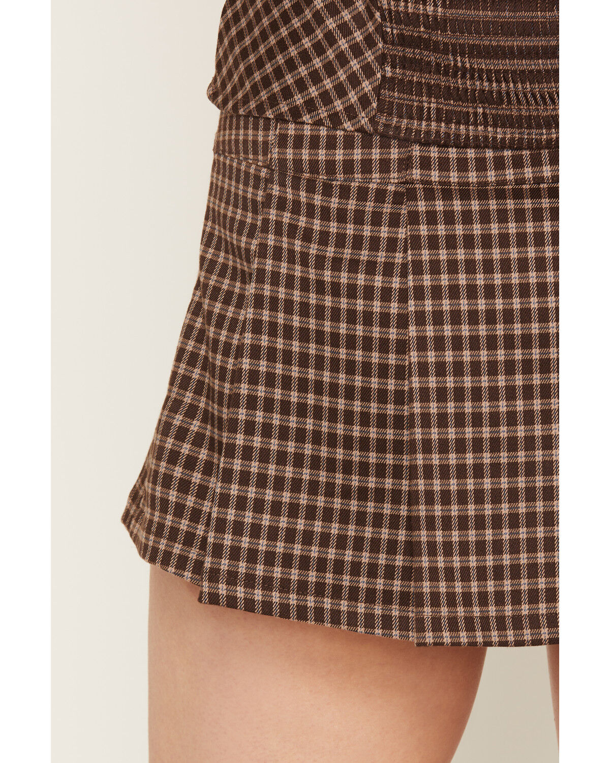 Image #4 - Cleo + Wolf Women's Plaid Print Faux Belted Pleated Wrap Mini Skort, Brown, hi-res