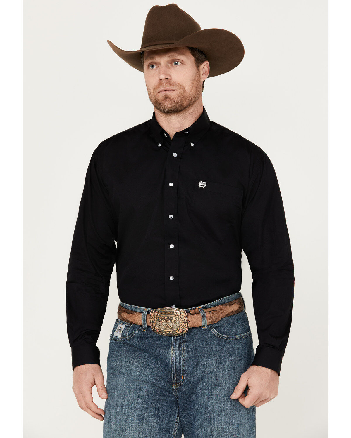 Cinch Men's Solid Long Sleeve Button-Down Western Shirt, Black, hi-res