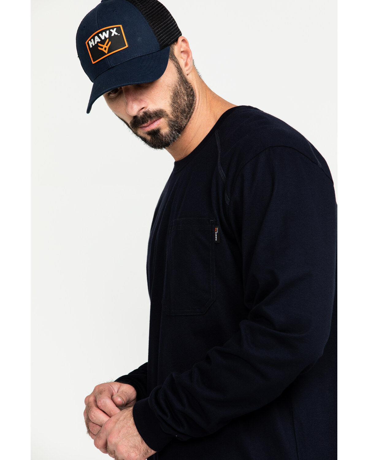 Image #5 - Hawx Men's FR Pocket Long Sleeve Work T-Shirt, Navy, hi-res
