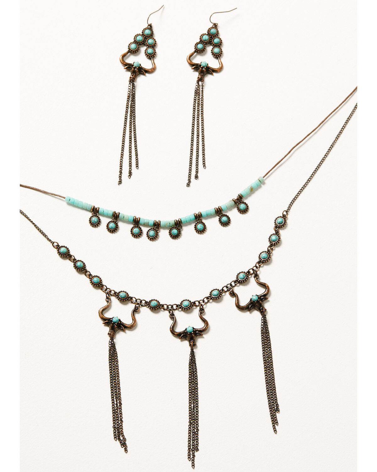 Image #1 - Shyanne Women's Mystic Skies Longhorn Tassel Necklace & Earrings Set - 2-Piece, Rust Copper, hi-res