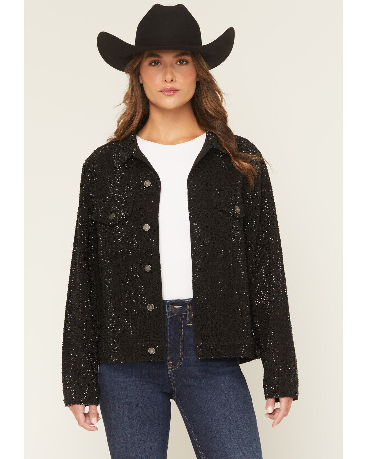 Image #2 - Daniel Diamond Women's Cash Embellished Denim Jacket, Black, hi-res