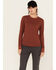 Image #1 - Lucky Brand Workwear Women's Ribbed Trim Long Sleeve Shirt, Brandy Brown, hi-res