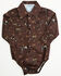 Image #1 - Cowboy Hardware Infant Boys' Bronc Print Long Sleeve Snap Onesie, Dark Brown, hi-res