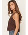 Image #2 - Shyanne Women's Evers Floral Embroidered Sleeveless Tank Top, Dark Brown, hi-res