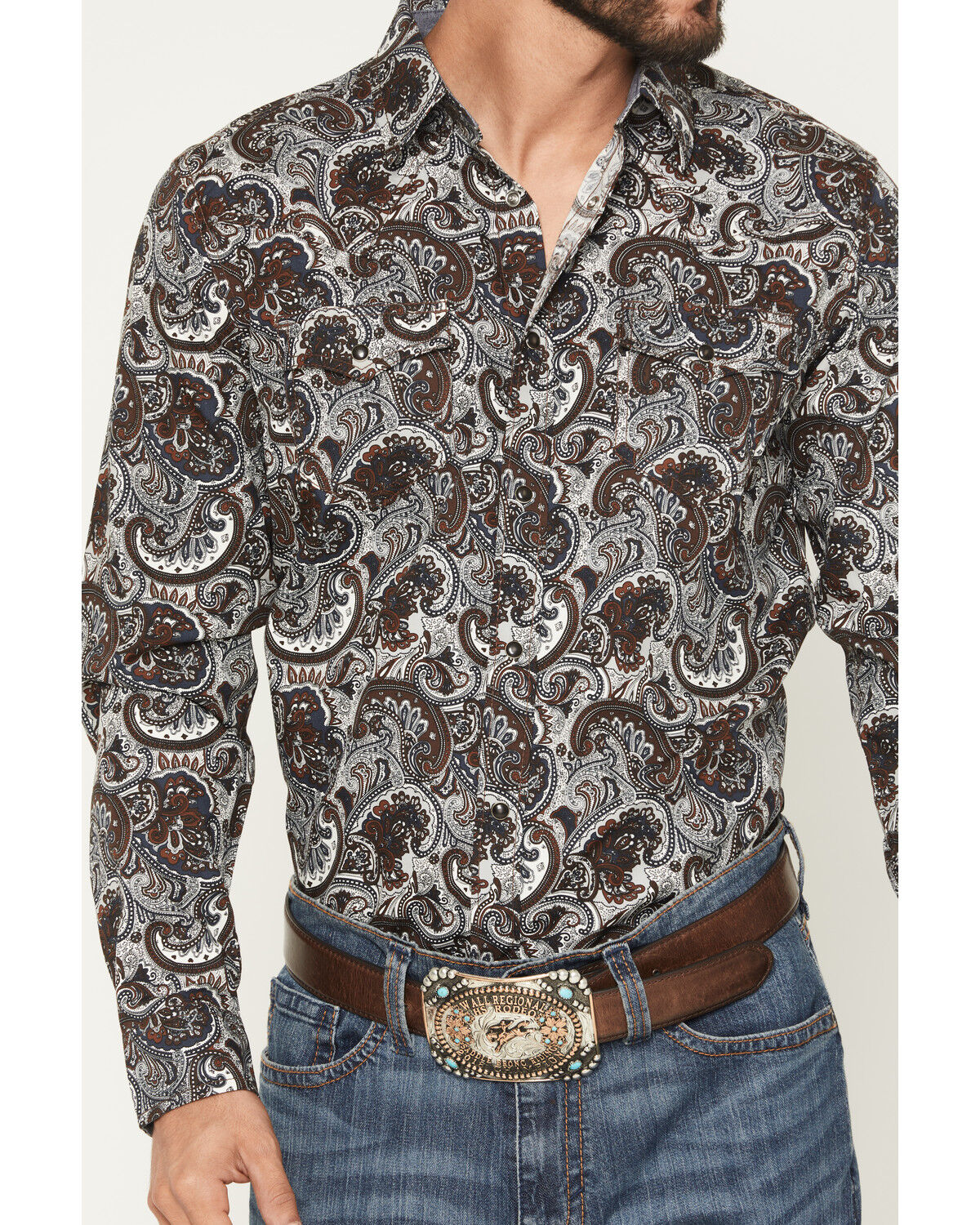 Image #3 - Cody James Men's Colorado Ridge Paisley Print Long Sleeve Snap Western Shirt - Big, Brown, hi-res