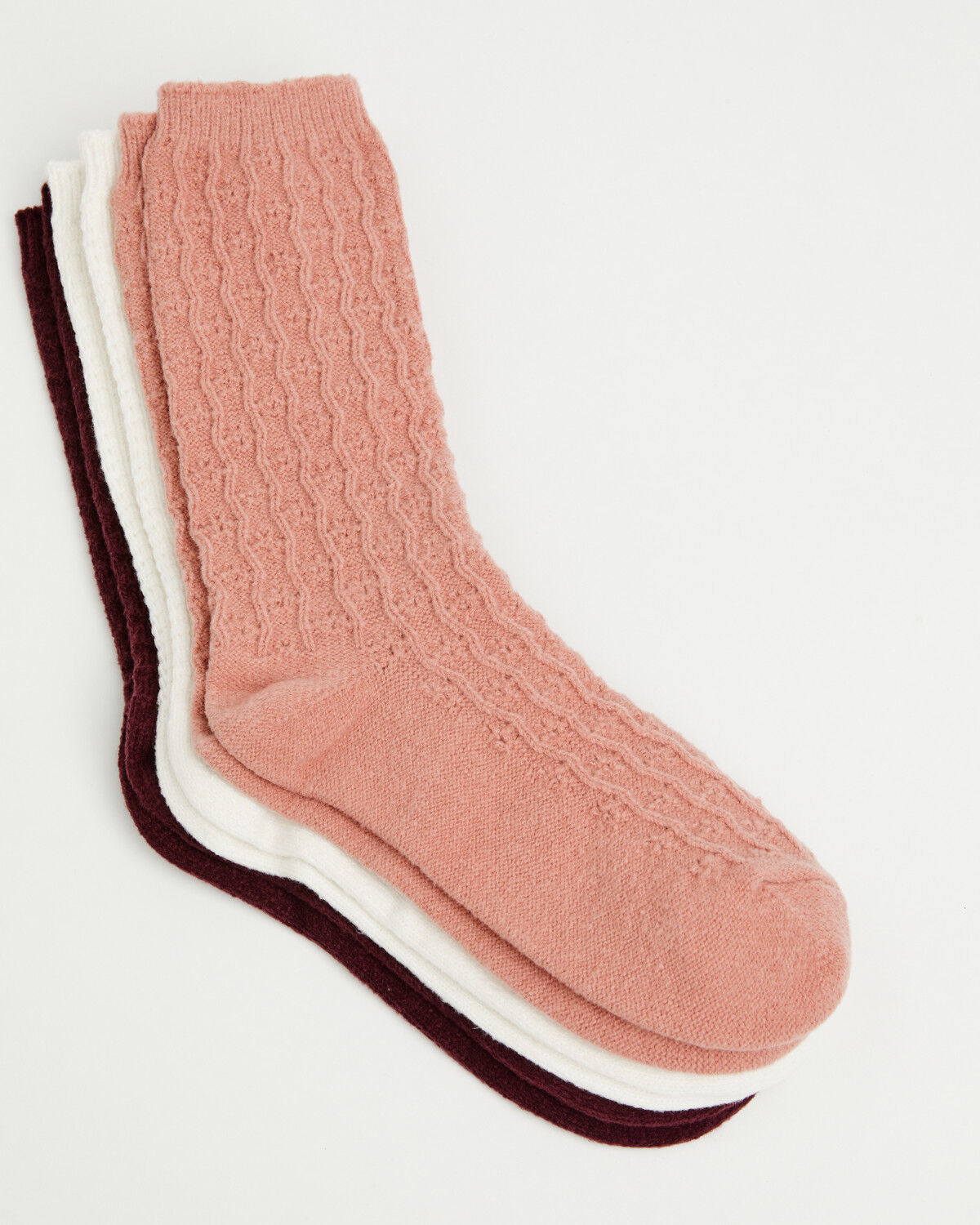 Boot Barn Women's Cozy Luxe Textured Socks - 3 Pack, Pink, hi-res