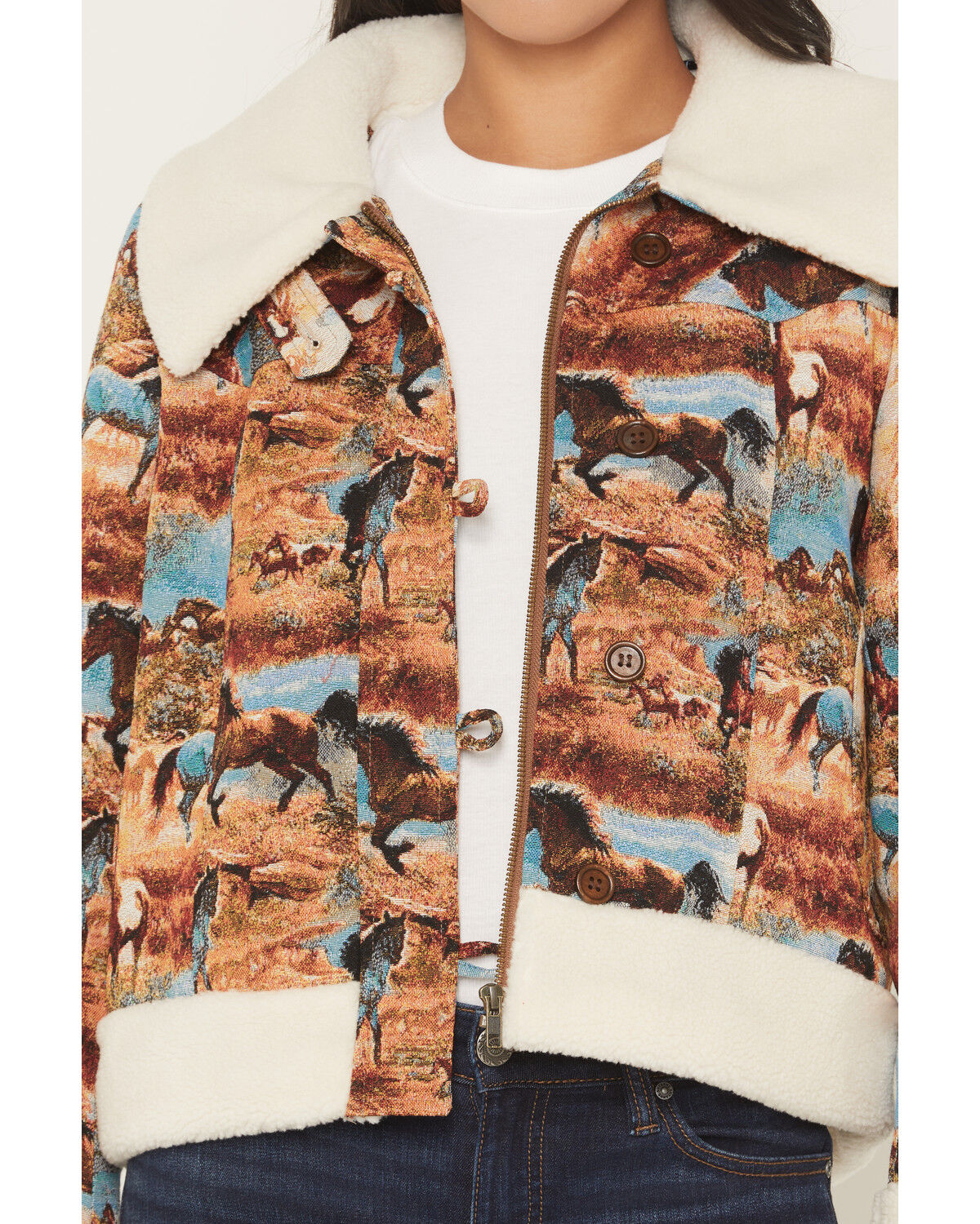 Image #3 - Rock & Roll Denim Women's Tapestry Sherpa Jacket, Moss Green, hi-res