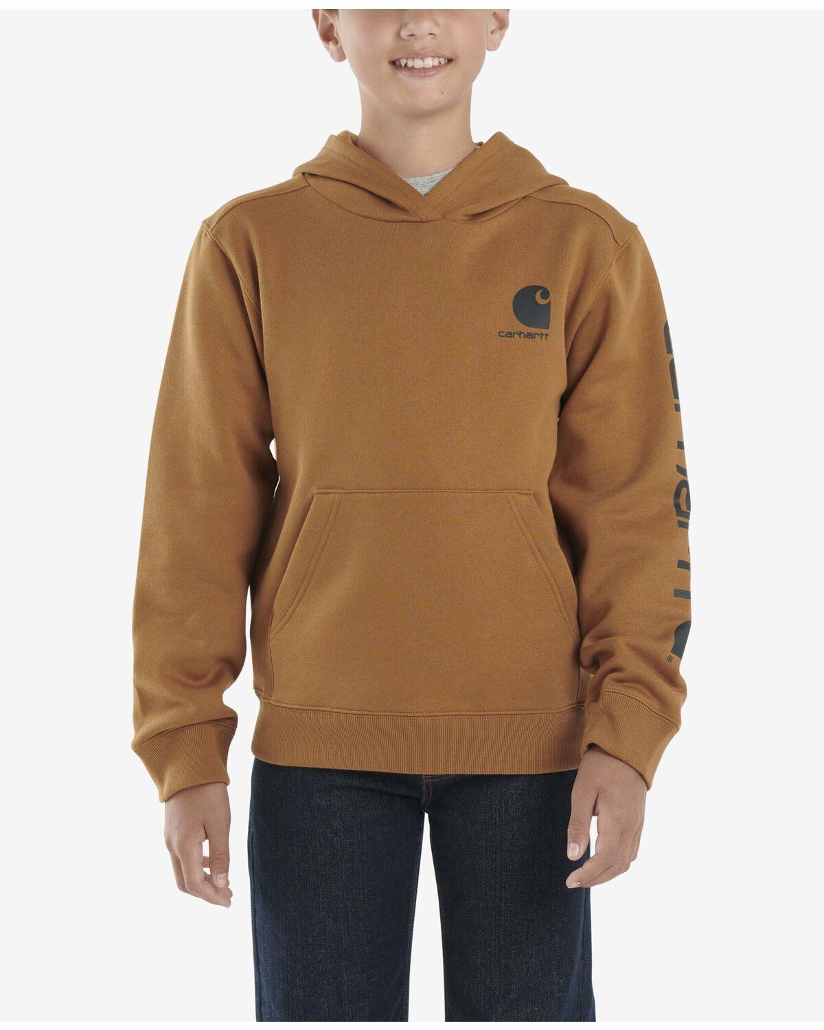 Carhartt Boys' Logo Graphic Hooded Sweatshirt, Brown, hi-res