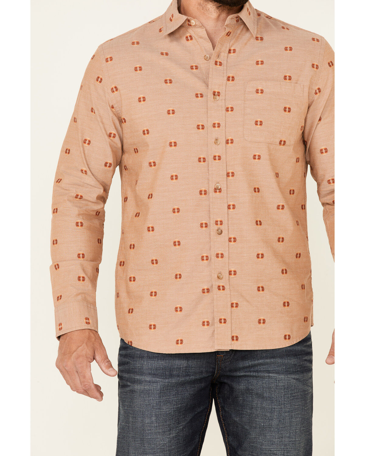 Image #3 - Pendleton Men's All-Over Dobby Chambray Long Sleeve Button-Down Western Shirt, Tan, hi-res