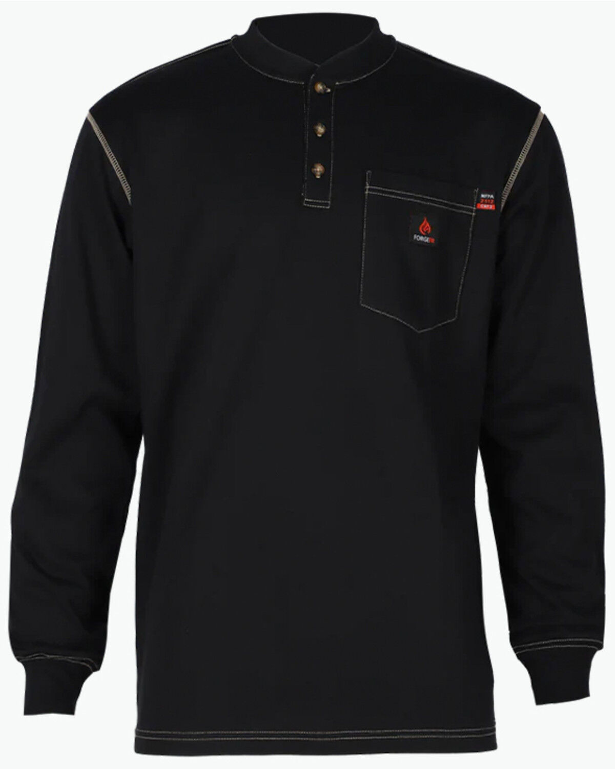 Forge Workwear Men's FR Lightweight Long Sleeve 1/4 Button-Down Henley Work Shirt, Black, hi-res