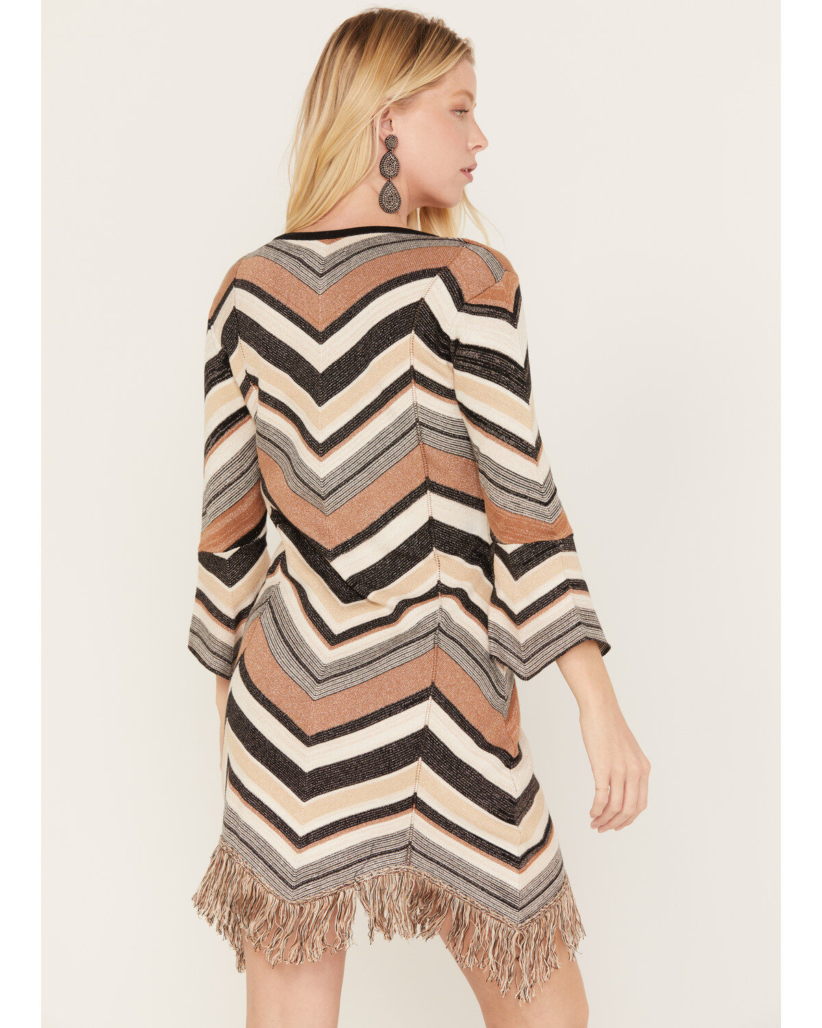 Image #4 - Shyanne Women's Zig Zag Fringe Mini Sweater Dress, Taupe, hi-res