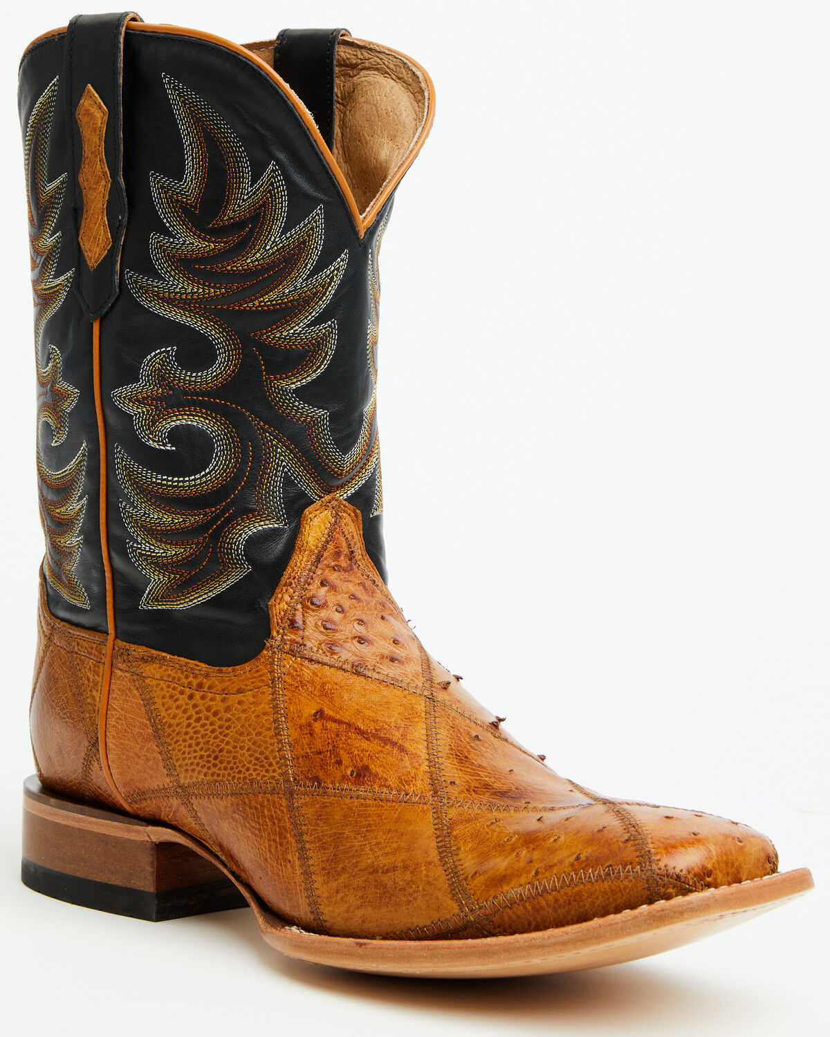 Cody James Men's Exotic Ostrich Patchwork Western Boots - Broad Square Toe, Tan, hi-res