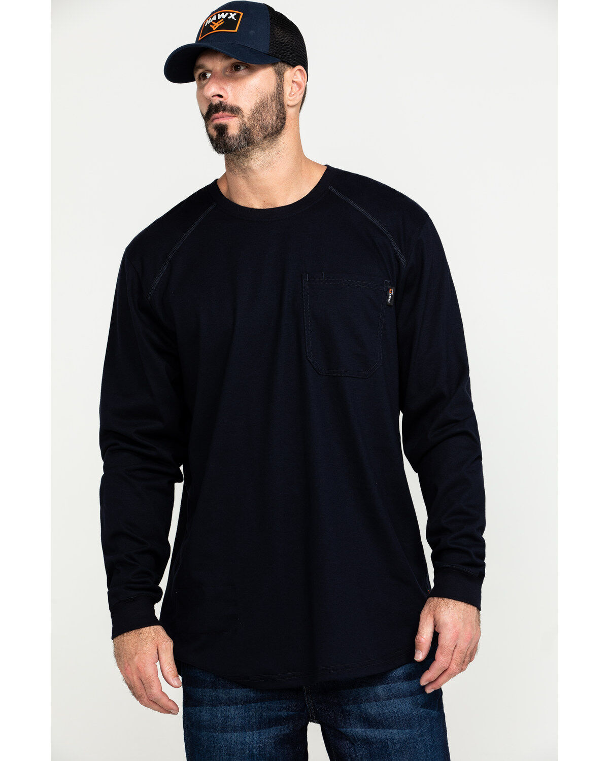 Image #1 - Hawx Men's FR Pocket Long Sleeve Work T-Shirt, Navy, hi-res