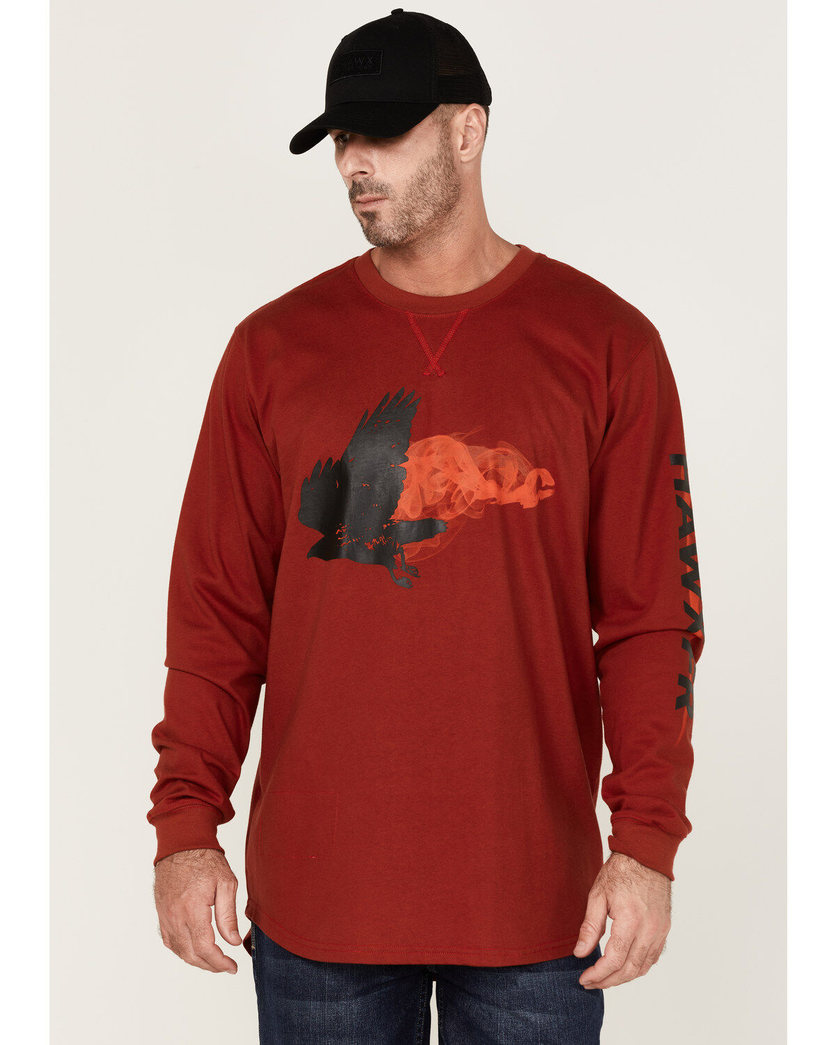 Hawx Men's FR Flame Graphic Long Sleeve Work T-Shirt, Dark Red, hi-res