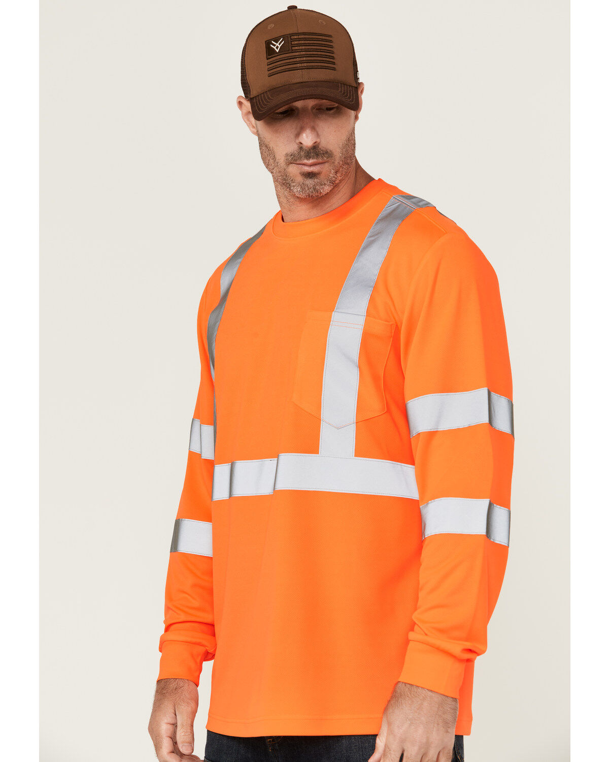 Image #2 - Hawx Men's Hi-Vis Reflective Long Sleeve Work T-Shirt - Big, Orange, hi-res