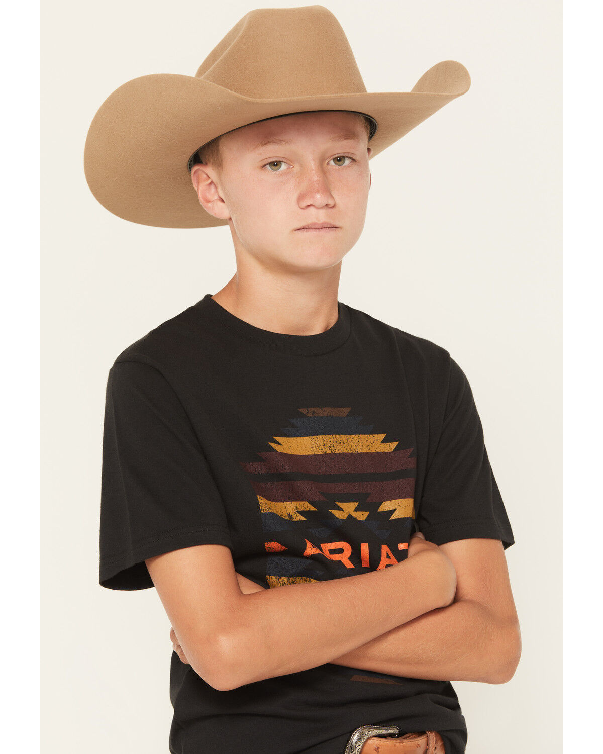 Image #2 - Ariat Boys' Boot Barn Exclusive Zapoteco Southwestern Logo Short Sleeve Graphic T-Shirt, Black, hi-res