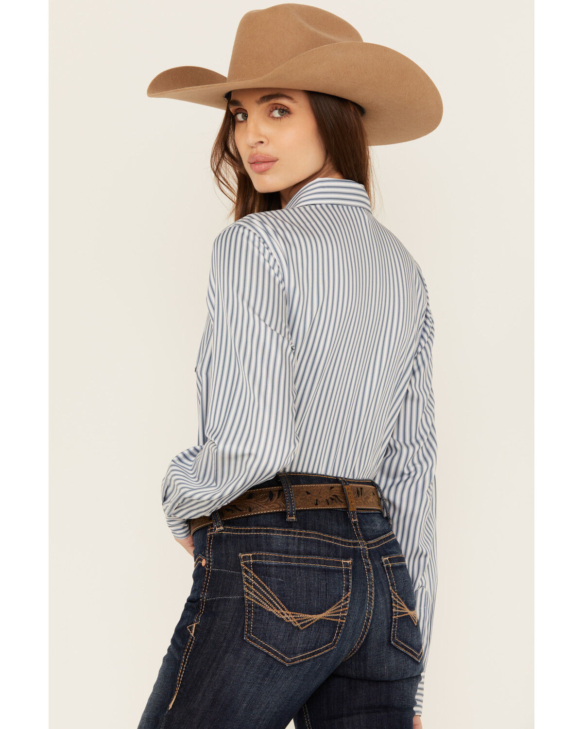 Image #4 - Cinch Women's TENCEL&trade; Striped Long Sleeve Button-Down Western Shirt, Blue, hi-res
