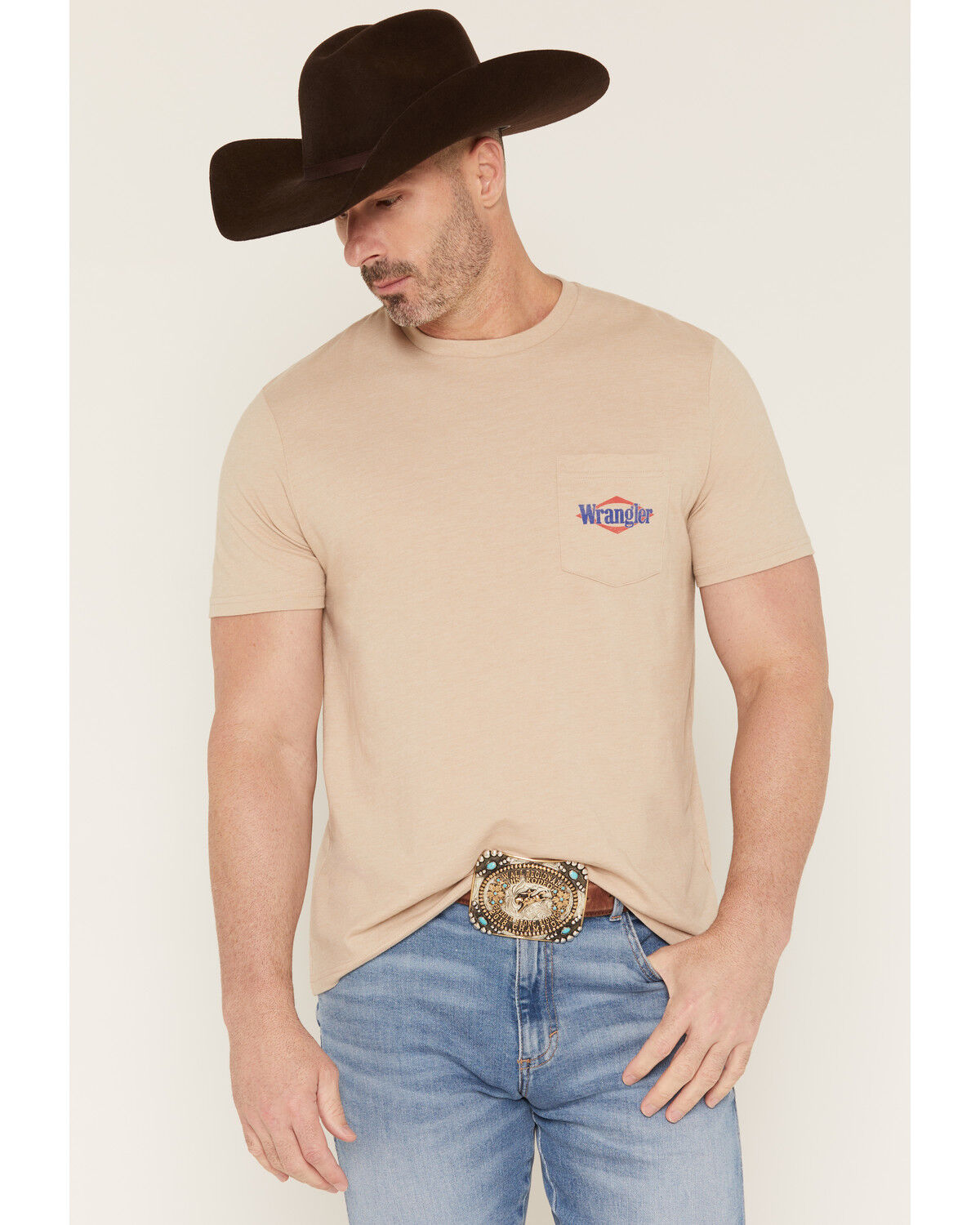 Image #2 - Wrangler Men's Logo Short Sleeve Graphic T-Shirt, Sand, hi-res