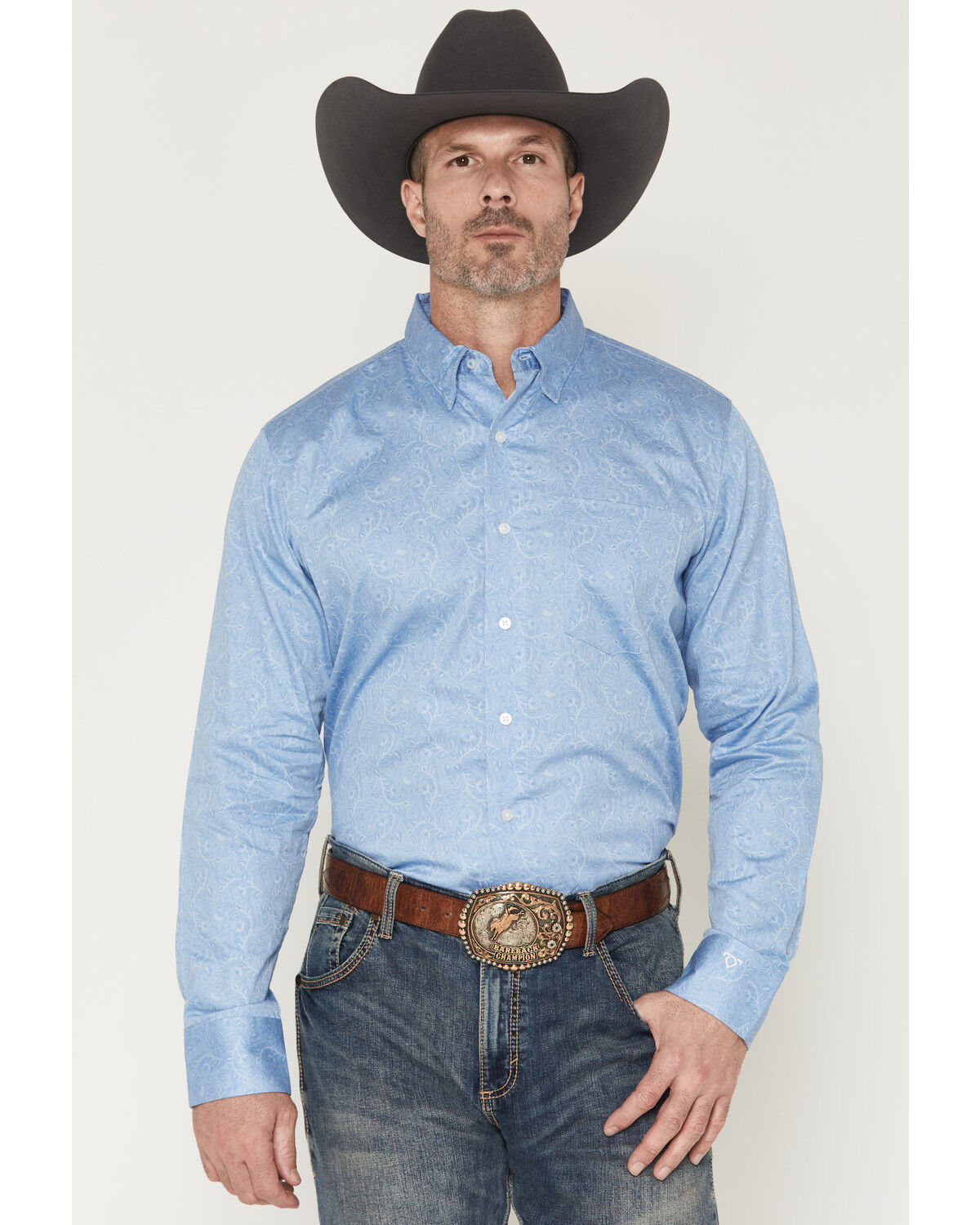 Image #1 - Wrangler X Cody Johnson Men's Paisley Print Long Sleeve Button-Down Western Shirt, Blue, hi-res