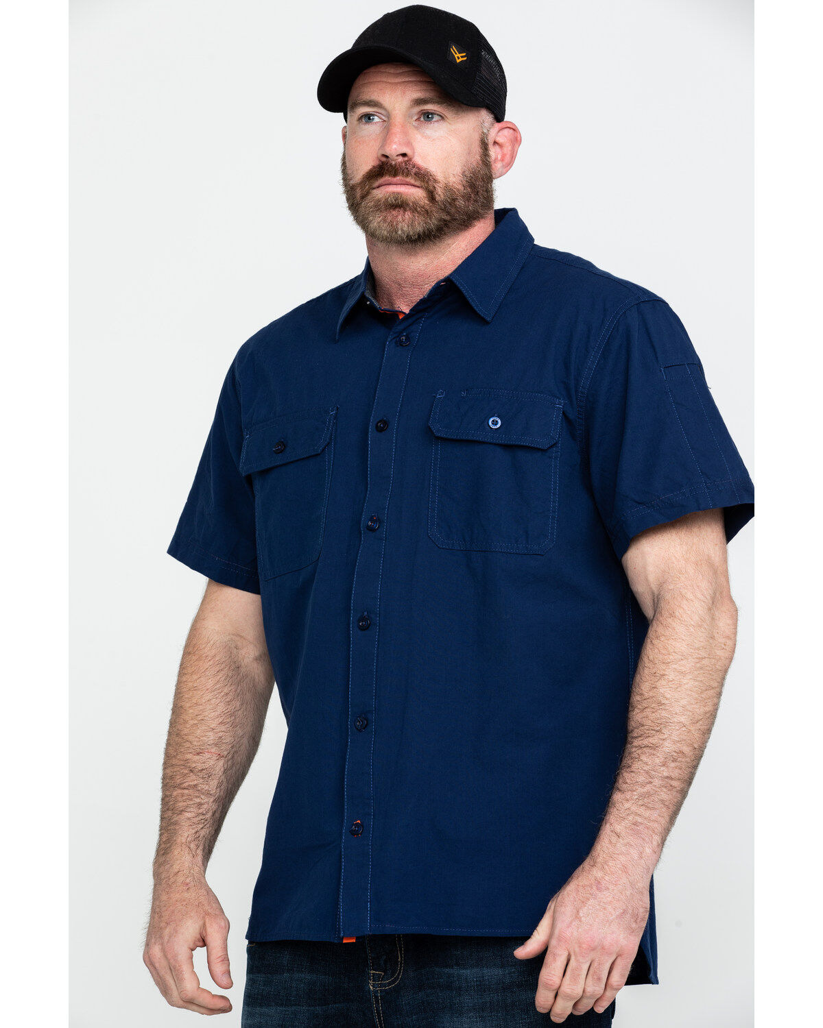Image #1 - Hawx Men's Navy Solid Yarn Dye Two Pocket Short Sleeve Work Shirt - Tall, Navy, hi-res