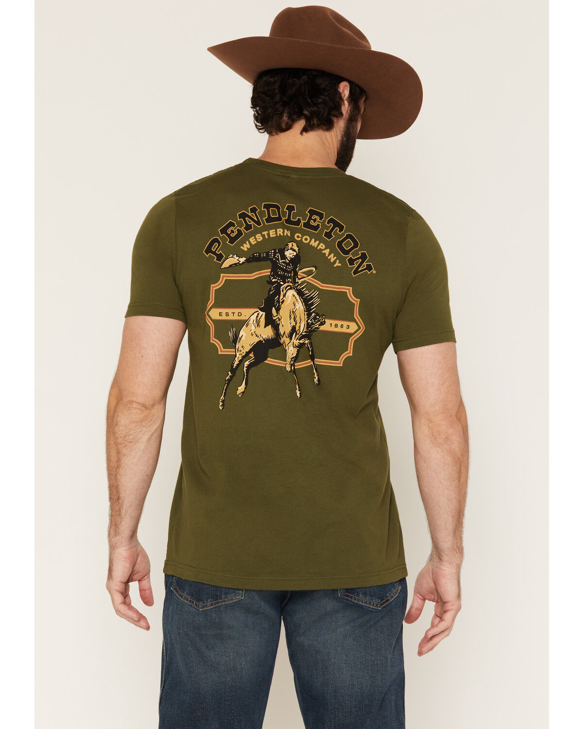 Image #1 - Pendleton Men's Western Company Short Sleeve Graphic T-Shirt, Olive, hi-res