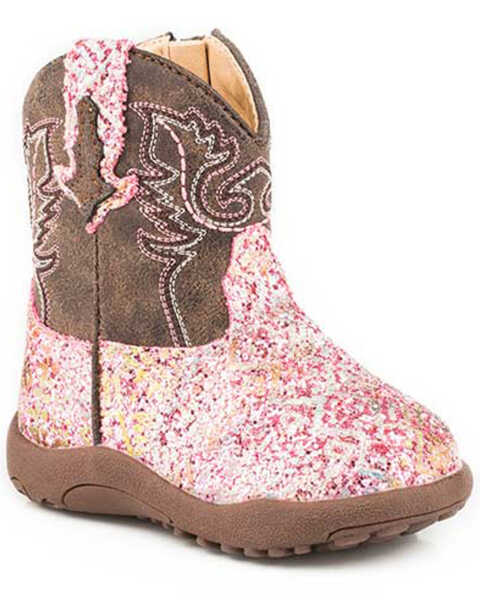 Image #1 - Roper Infant Girls' Glitter Southwestern Western Boots - Round Toe, Pink, hi-res