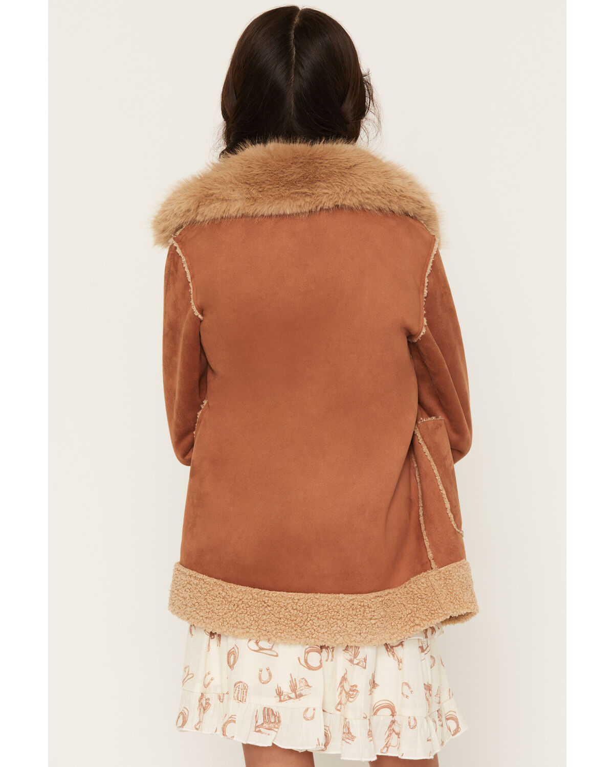 Image #4 - Shyanne Girls' Highland Reversible Faux Suede Sherpa Jacket, Rose, hi-res