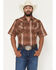 Image #1 - Ely Walker Men's Boot Barn Exclusive Plaid Print Short Sleeve Pearl Snap Western Shirt, Brown, hi-res