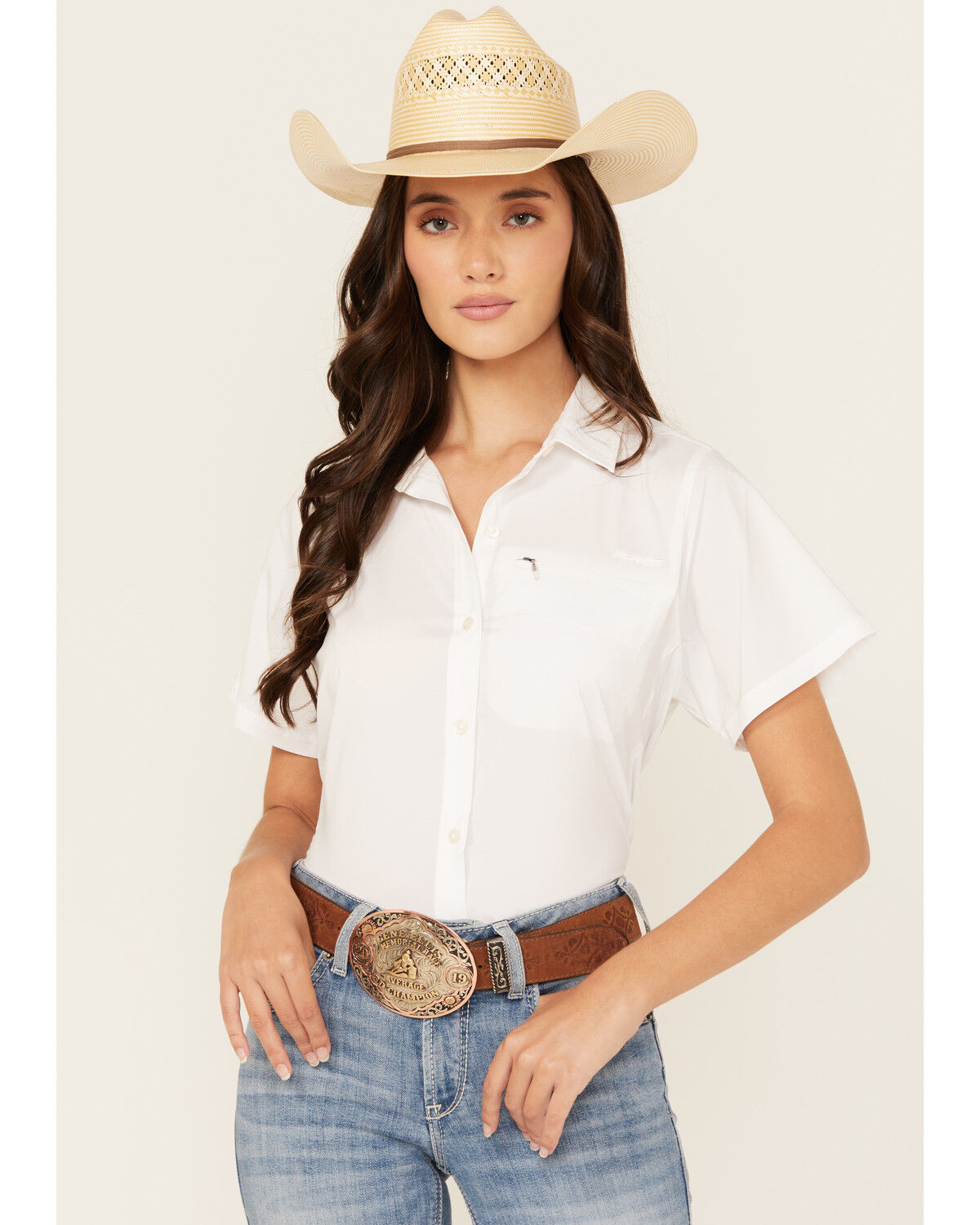 Image #1 - Ariat Women's VentTEK Solid Short Sleeve Button-Down Stretch Western Shirt, , hi-res