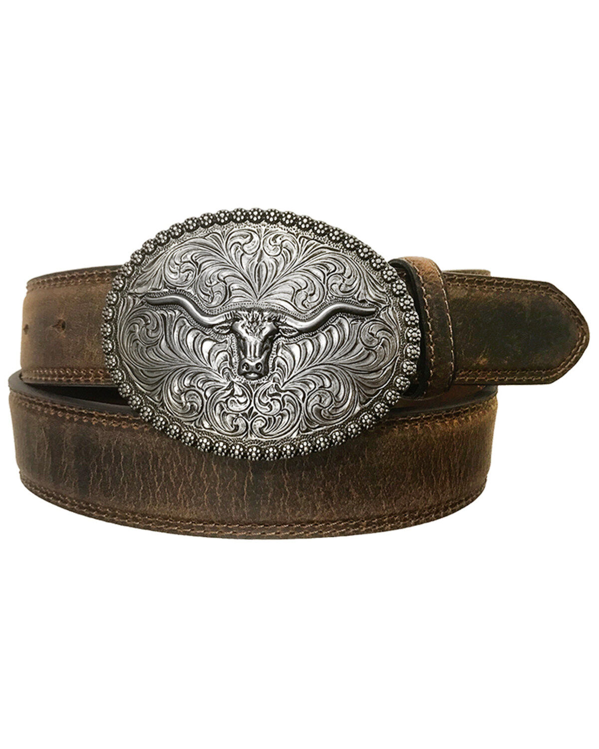 Cody James Men's Longhorn Berry Edge Buckle Belt, Tan, hi-res