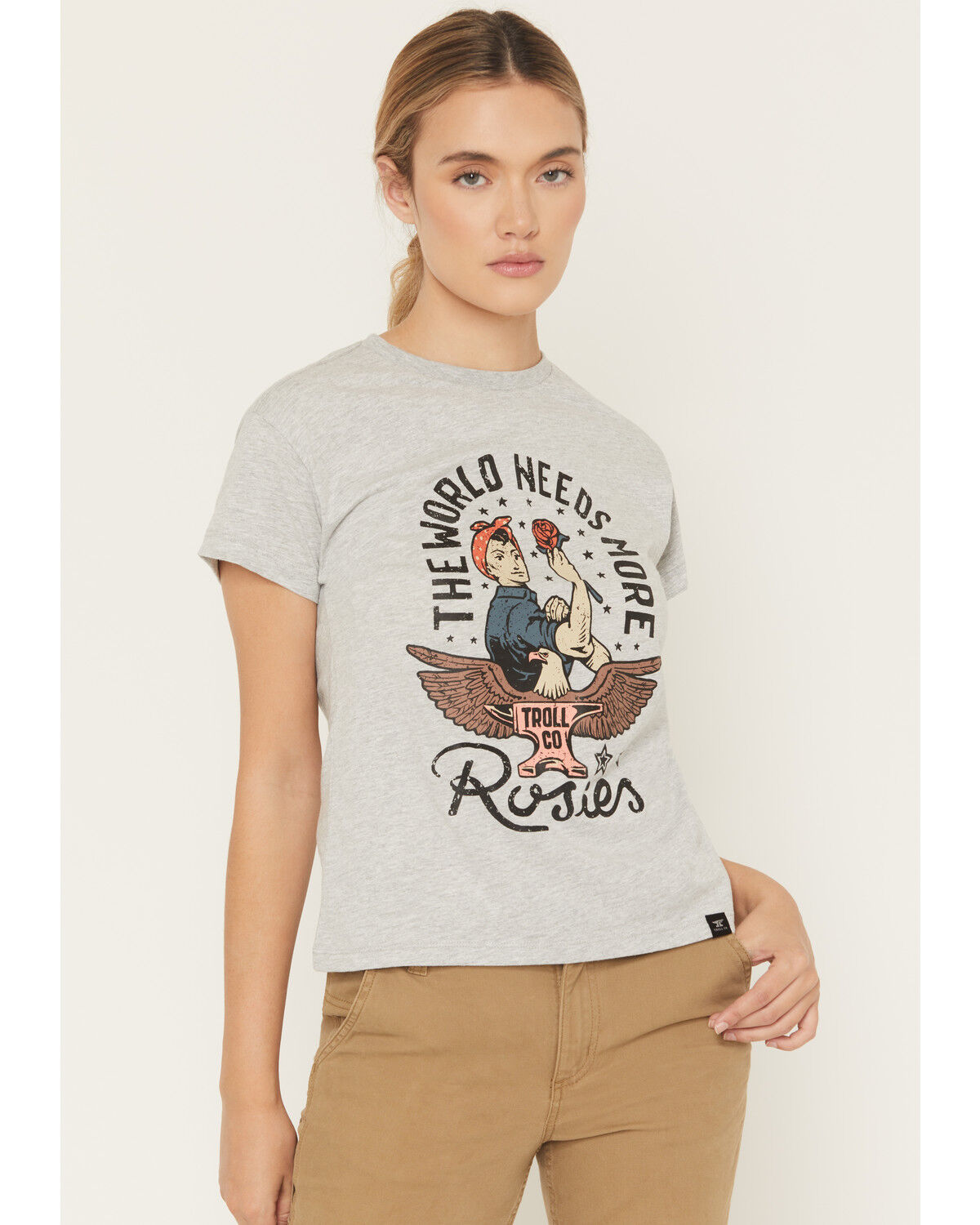 Troll Co Women's Rose Short Sleeve Graphic Tee, Heather Grey, hi-res