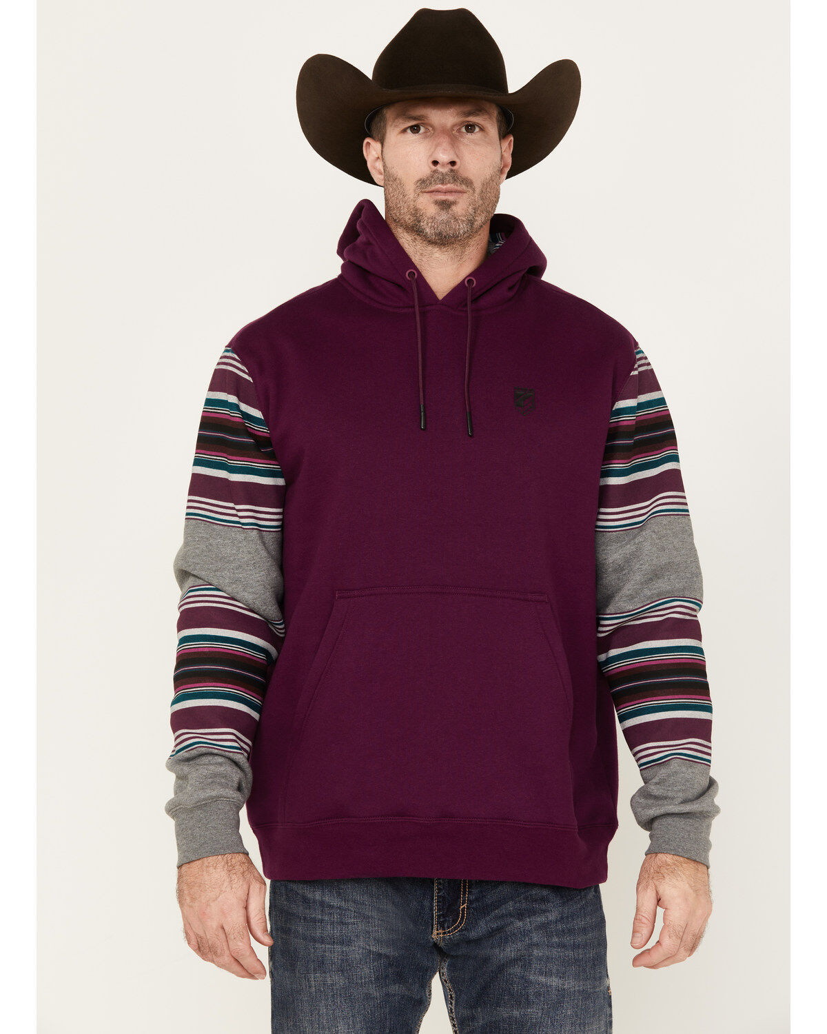 Image #1 - RANK 45&reg; Renegade Striped Sleeve Hooded Sweatshirt, Purple, hi-res
