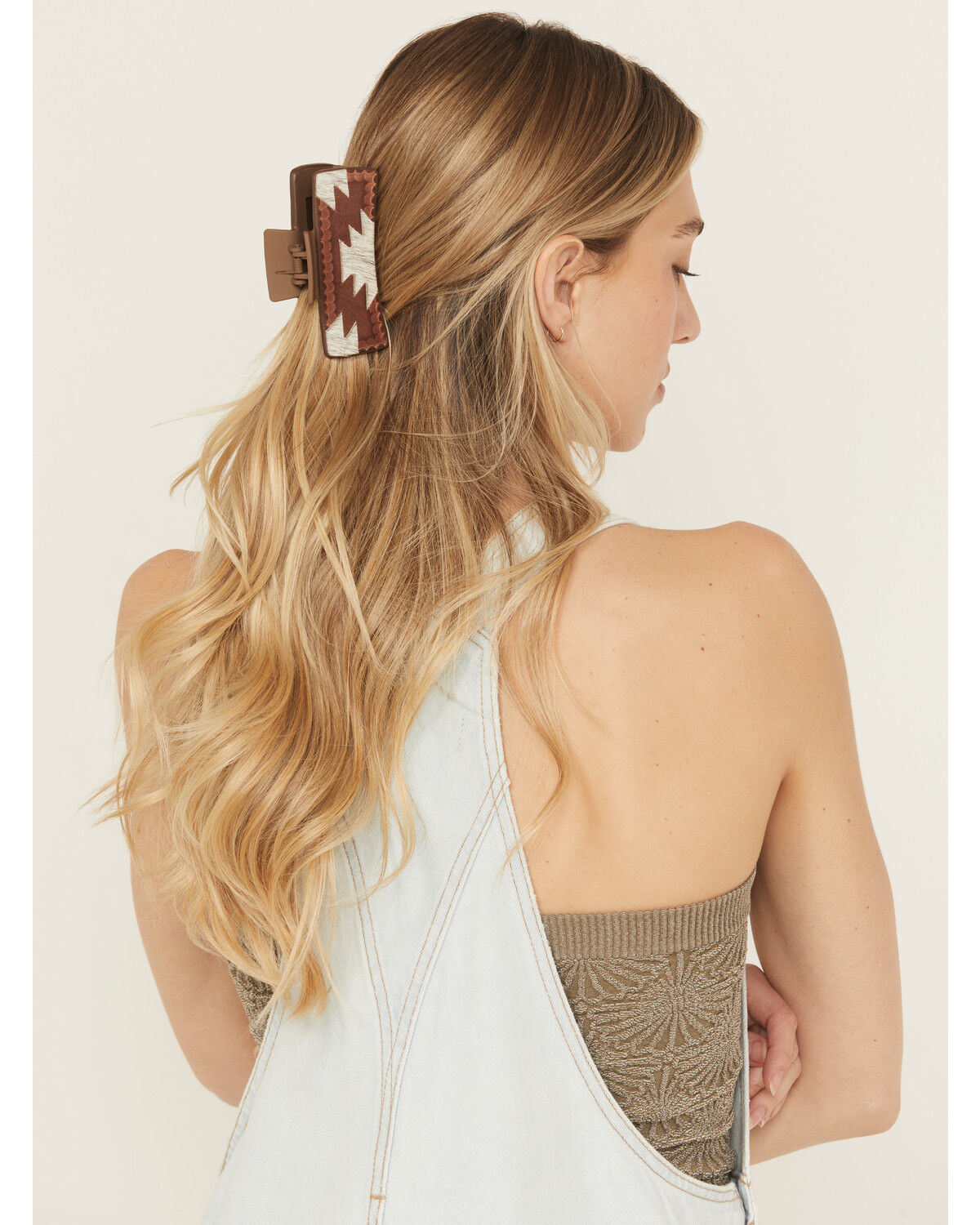Shyanne Women's Hairon Leather Hair Clip, Brown, hi-res