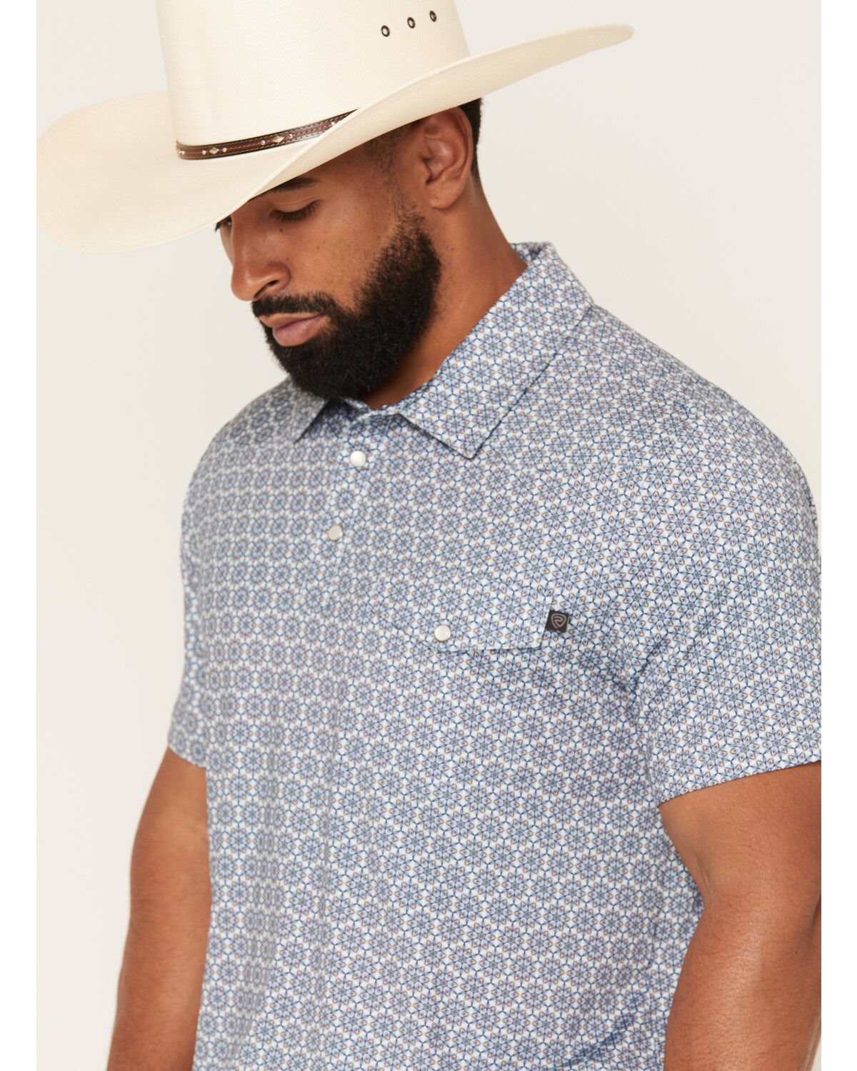 Image #2 - Rock & Roll Denim Men's Medallion Print Short Sleeve Snap Polo, Turquoise, hi-res