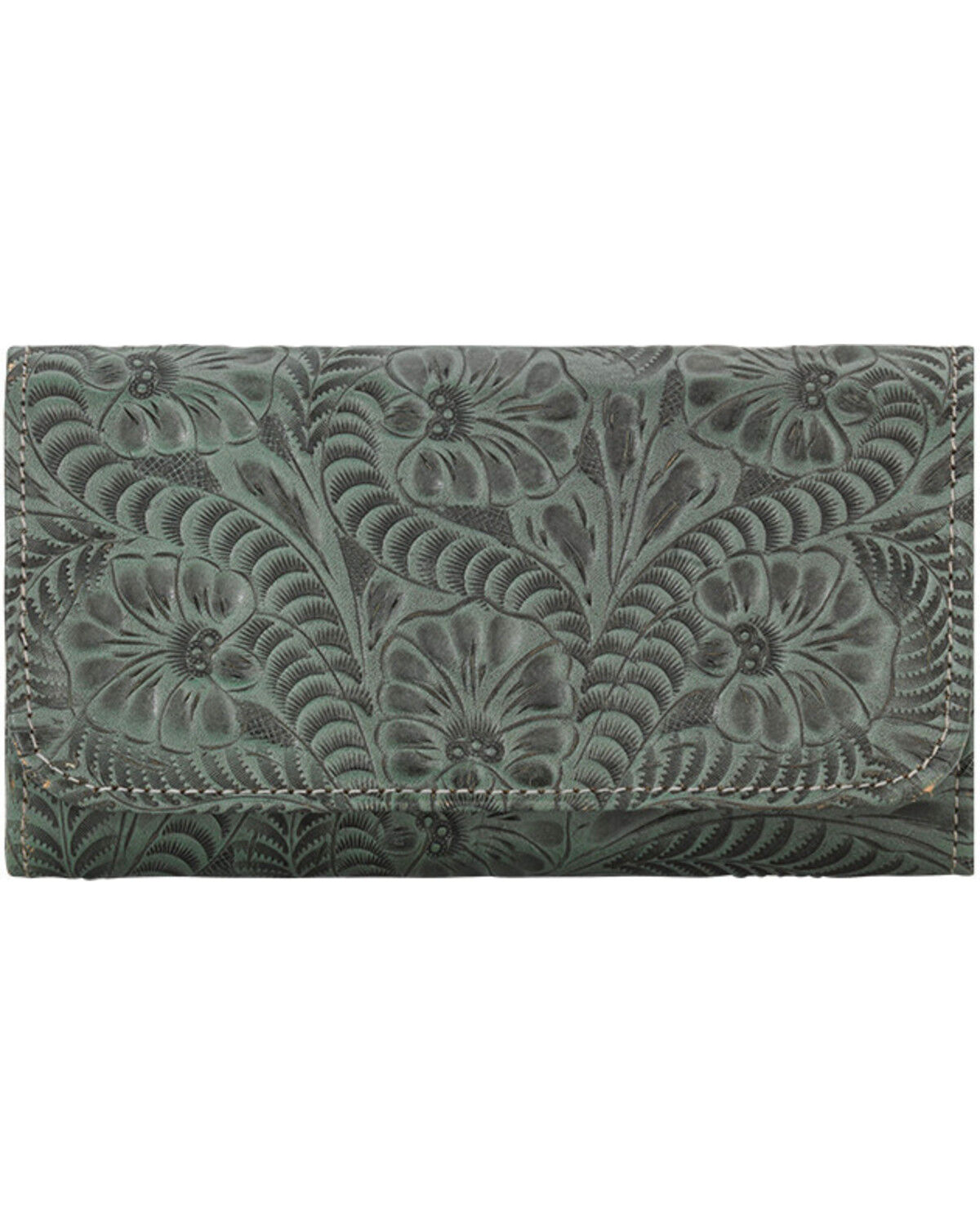 American West Women's Tooled Tri-Fold Wallet, Turquoise, hi-res