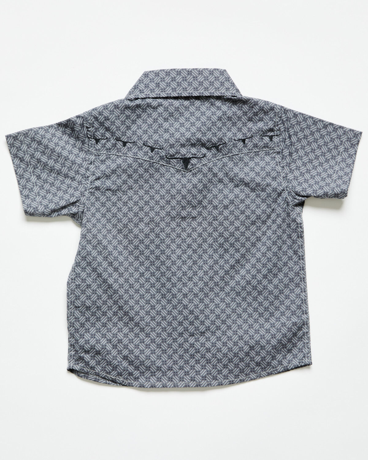 Image #3 - Cowboy Hardware Toddler Boys' Geo Print Short Sleeve Snap Stretch Western Shirt, Grey, hi-res
