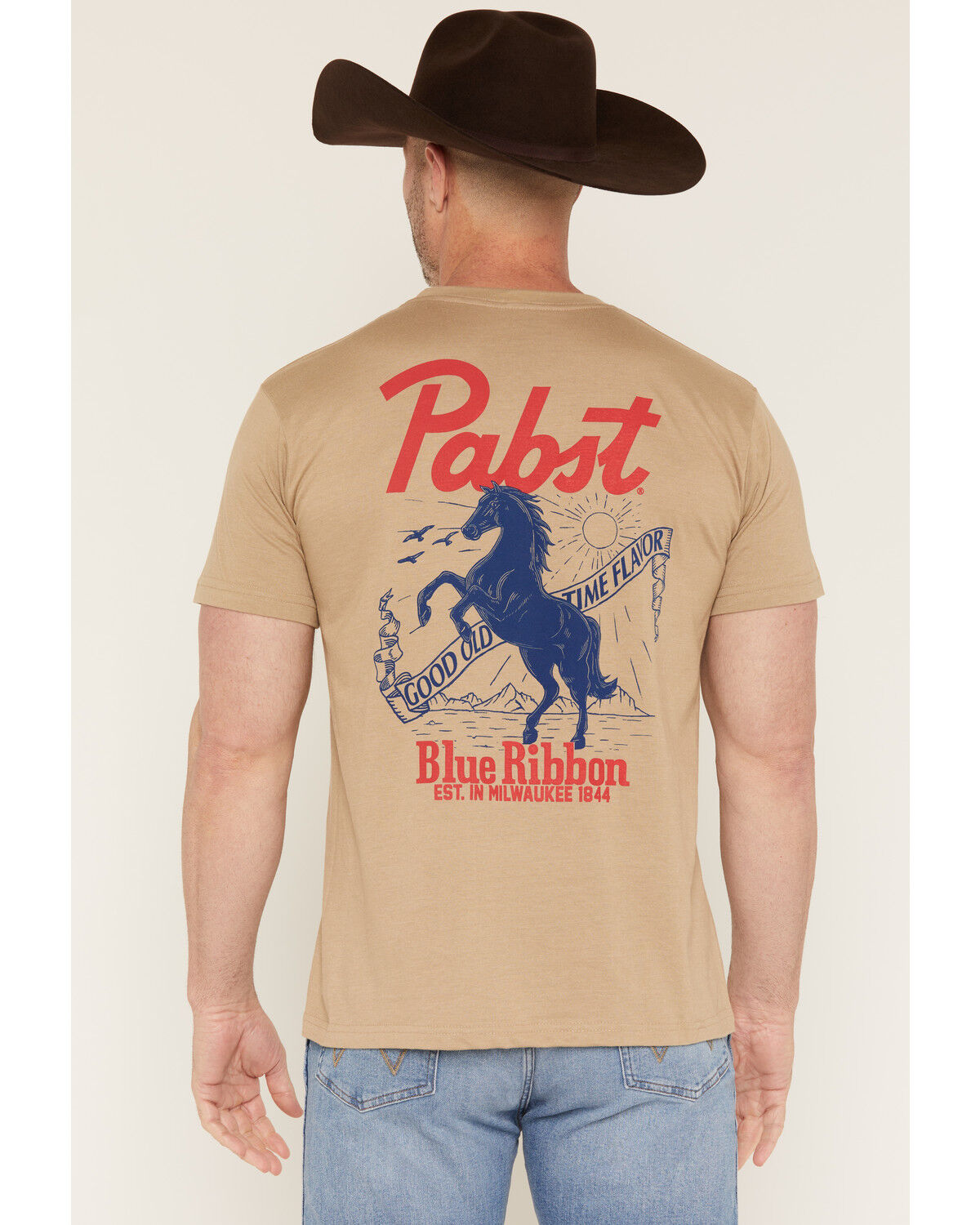 Image #1 - PBR Men's Boot Barn Exclusive Good Old Time Horse Short Sleeve Graphic T-Shirt, Sand, hi-res