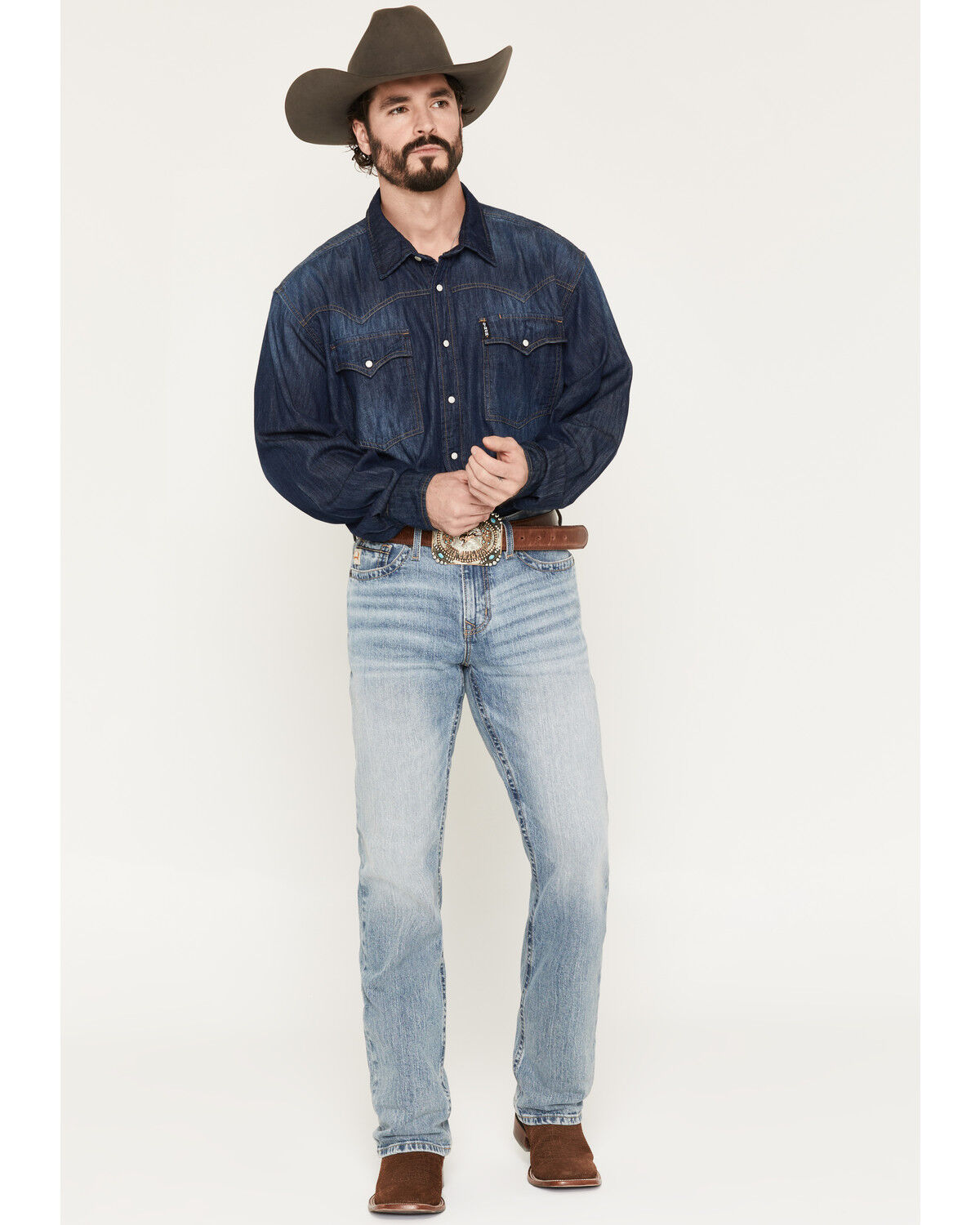 Image #1 - Cinch Men's Ian Acid Medium Wash Slim Bootcut Performance Stretch Denim Jeans, Medium Wash, hi-res