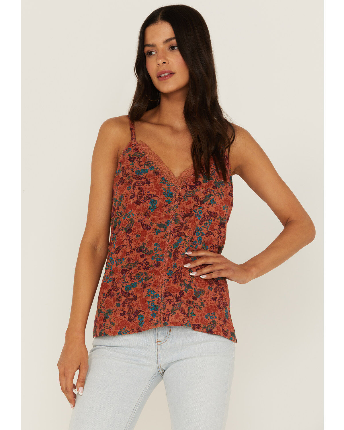 Image #2 - Idyllwind Women's Lurex Little Lace Tank Top, Pecan, hi-res