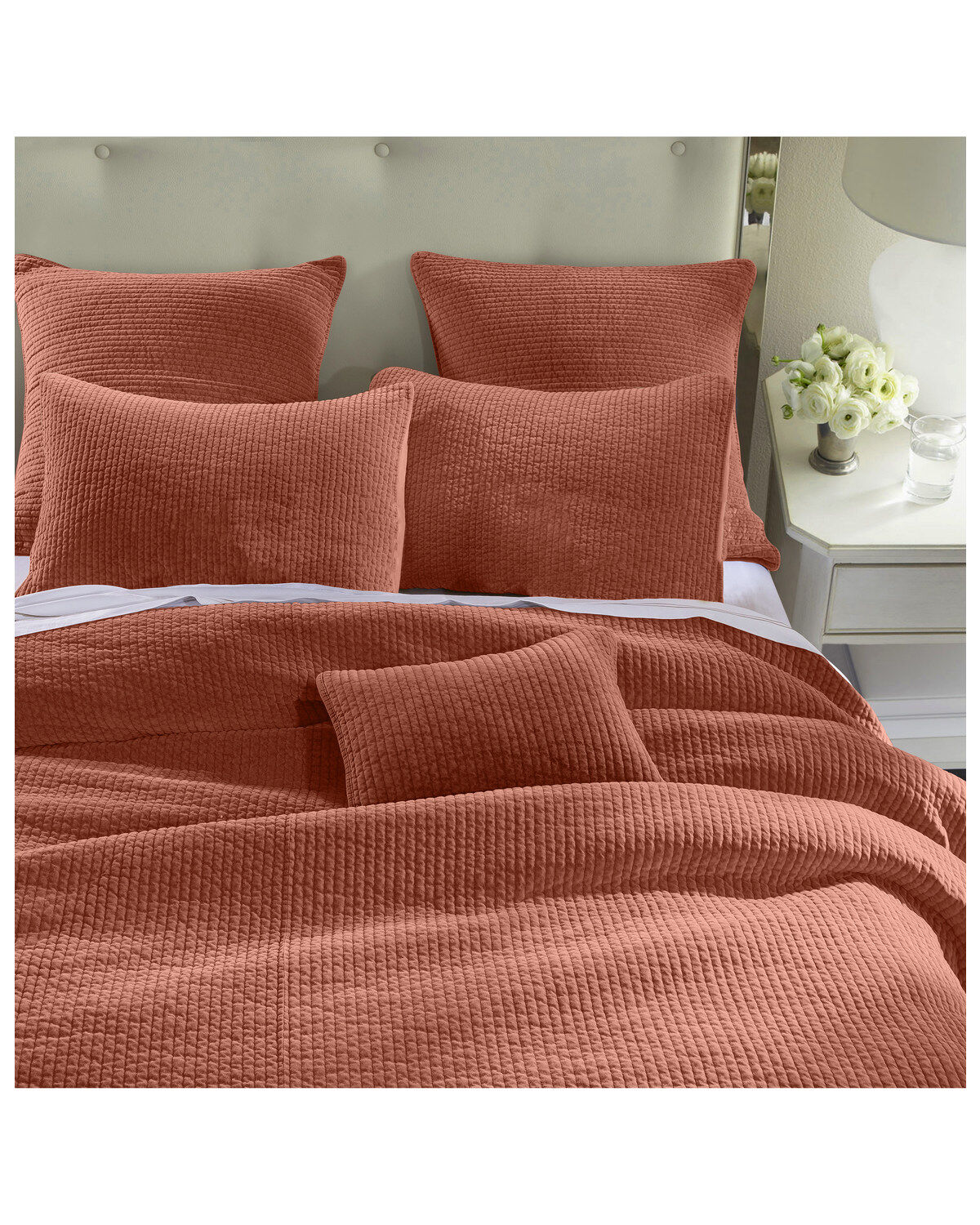 HiEnd Accents Stonewashed Cotton Velvet 3pc Quilt Set - King, Red, hi-res