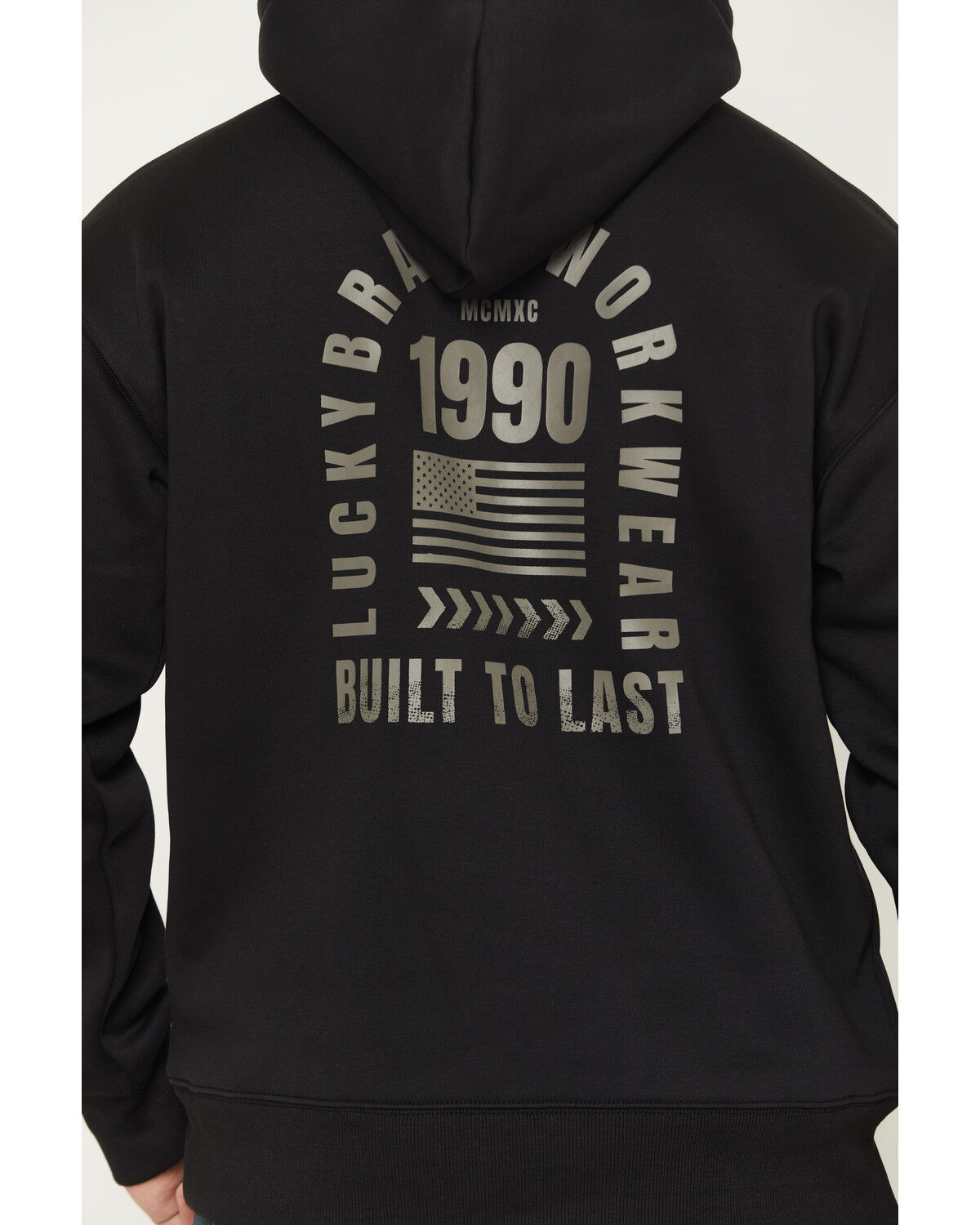 Image #4 - Lucky Brand Workwear Men's Flag Tracks Pullover Hooded Sweatshirt, Black, hi-res