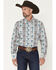 Image #1 - Wrangler Men's Checotah Southwestern Striped Long Sleeve Pearl Snap Western Shirt, Blue, hi-res
