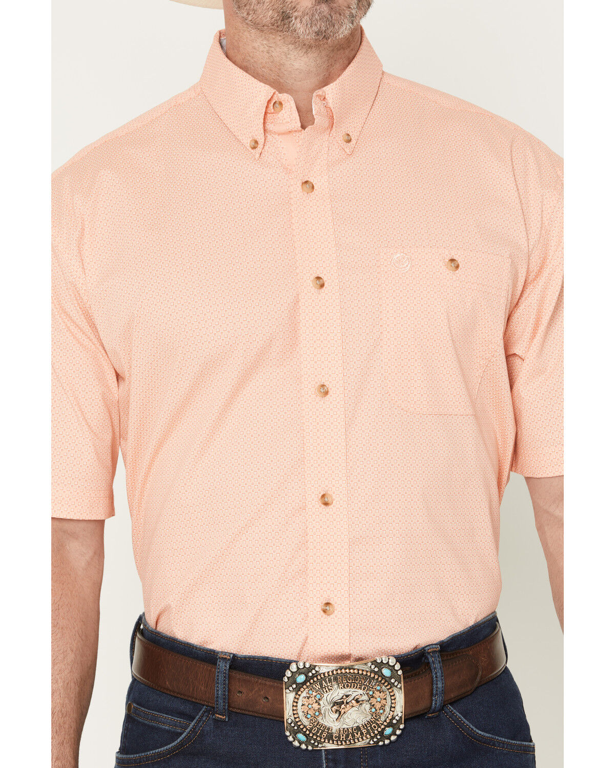 Image #3 - George Strait by Wrangler Men's Geo Print Short Sleeve Button-Down Stretch Western Shirt, Orange, hi-res