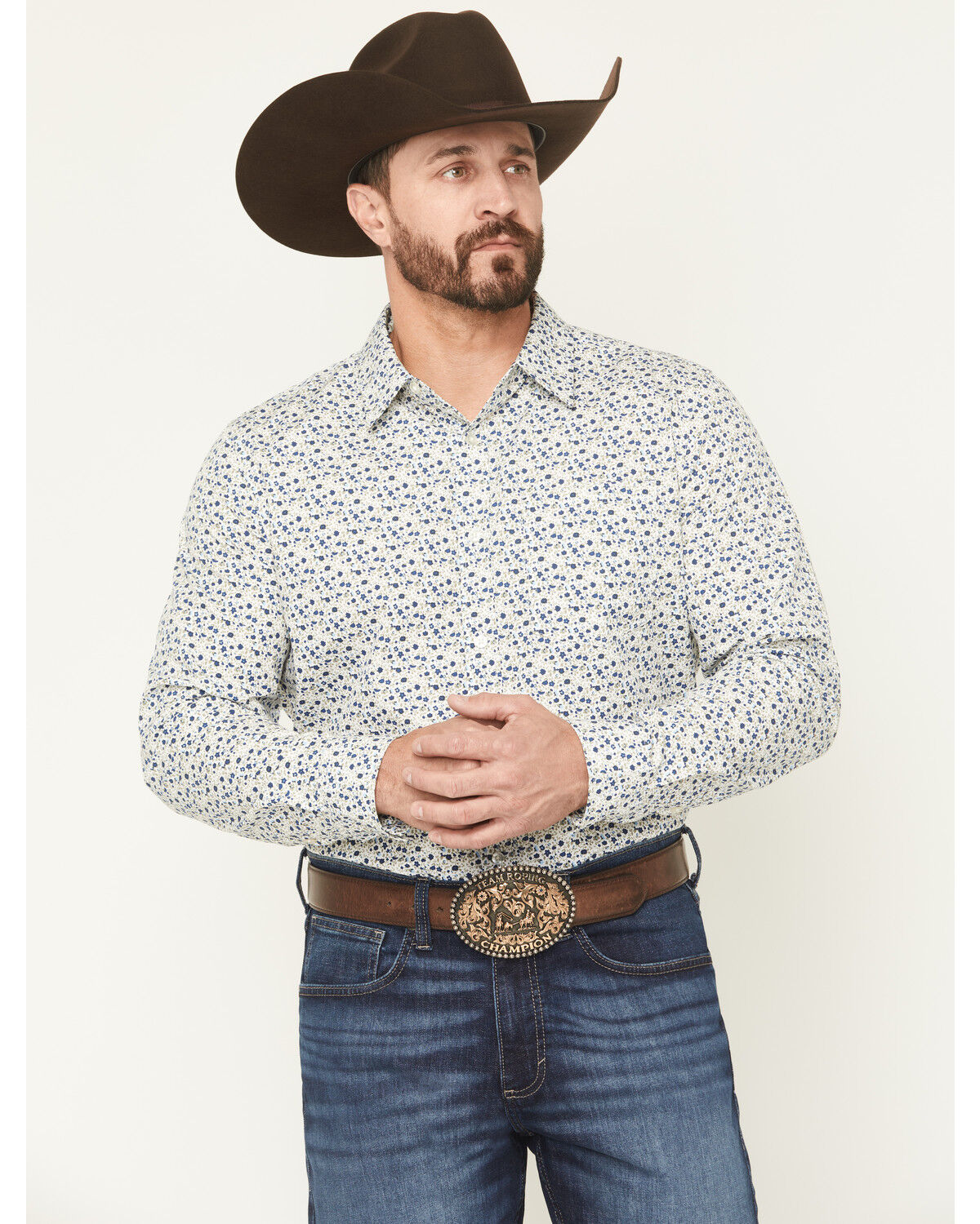 Gibson Trading Co Men's Kick Back Micro Floral Print Long Sleeve Button-Down Stretch Western Shirt - Tall, White, hi-res