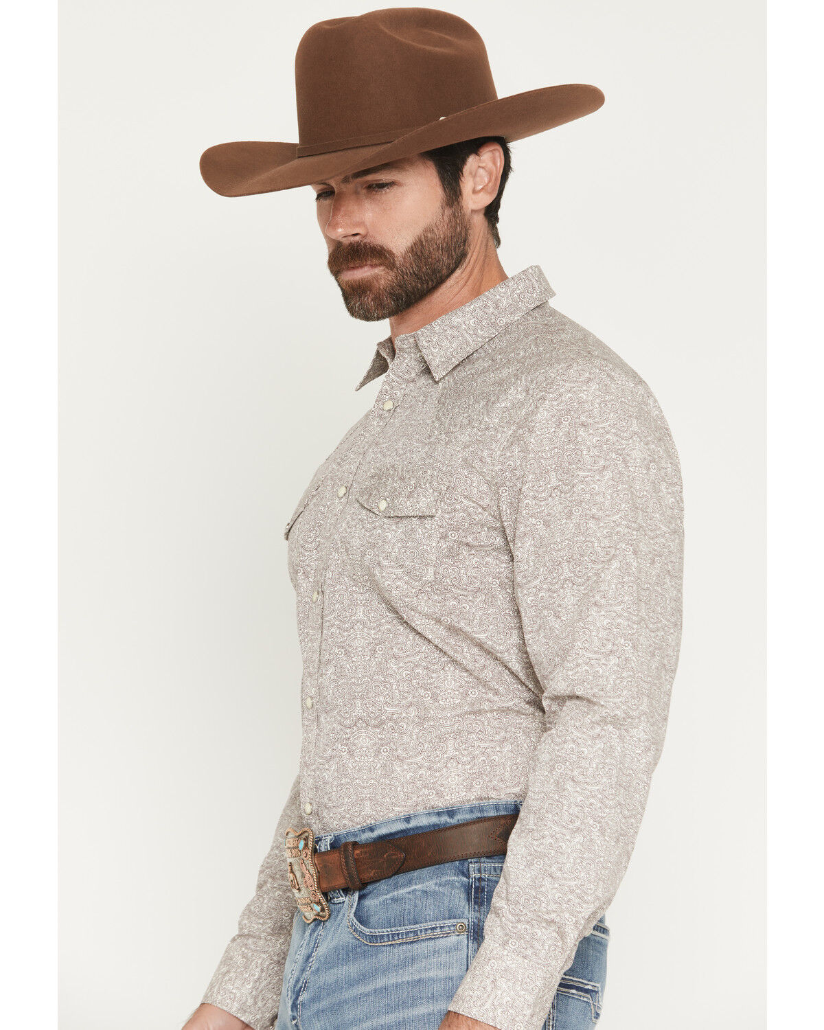 Image #2 - Gibson Trading Co Men's Mind Trap Paisley Print Long Sleeve Snap Western Shirt, Ivory, hi-res