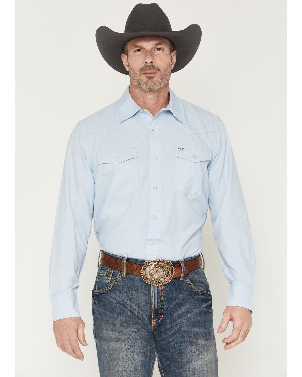 Image #1 - Wrangler ATG Men's Drover Utility Solid Long Sleeve Snap Western Shirt, Blue, hi-res