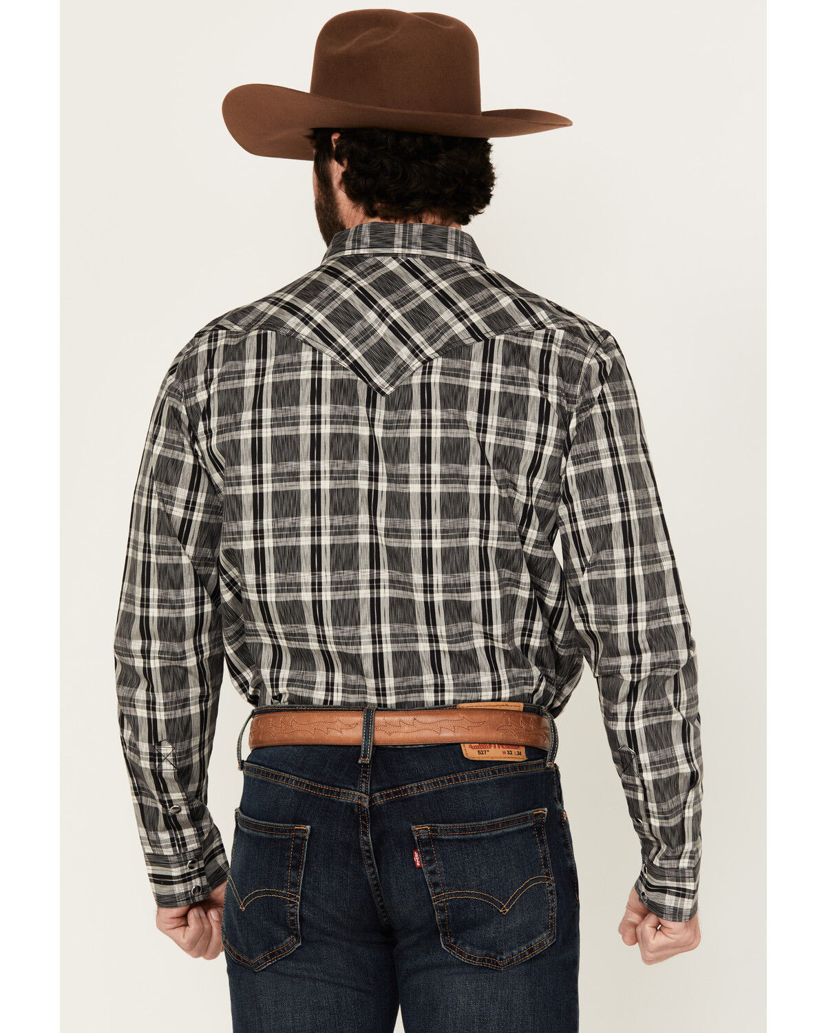 Image #4 - Cody James Men's Denton Plaid Print Long Sleeve Snap Western Shirt - Big, Black, hi-res