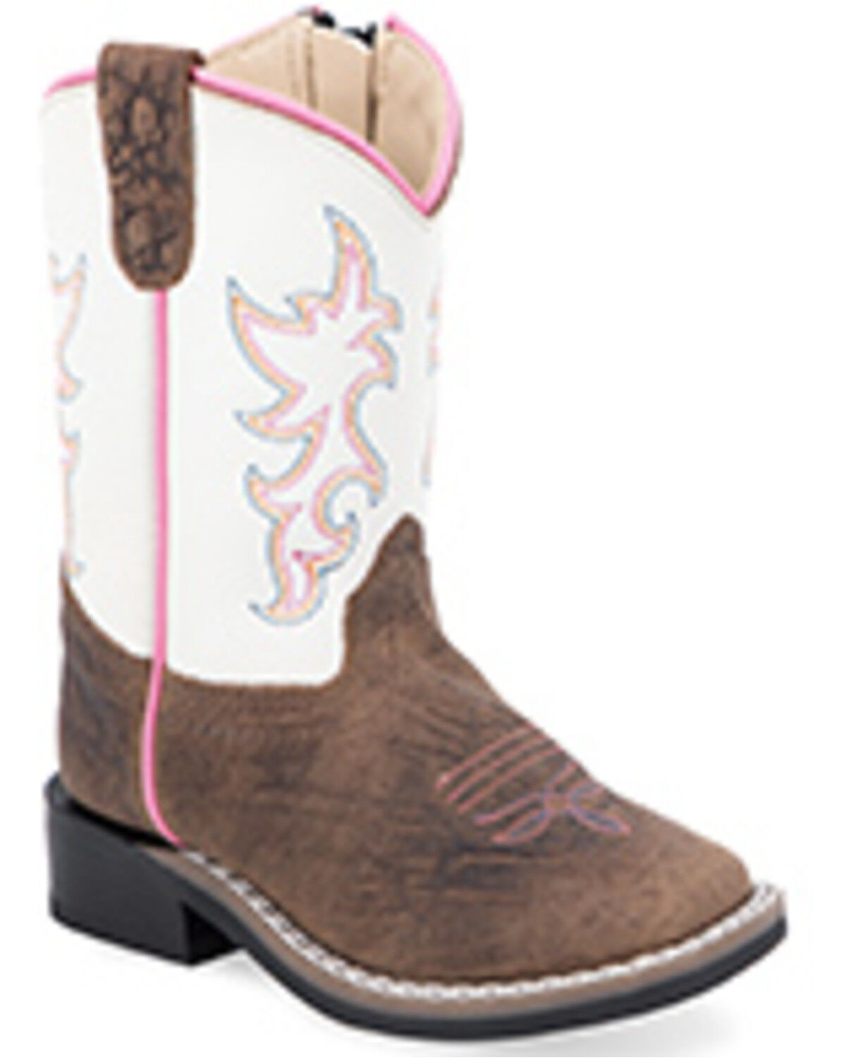Old West Toddler Girls' Western Boots - Broad Square Toe, White, hi-res