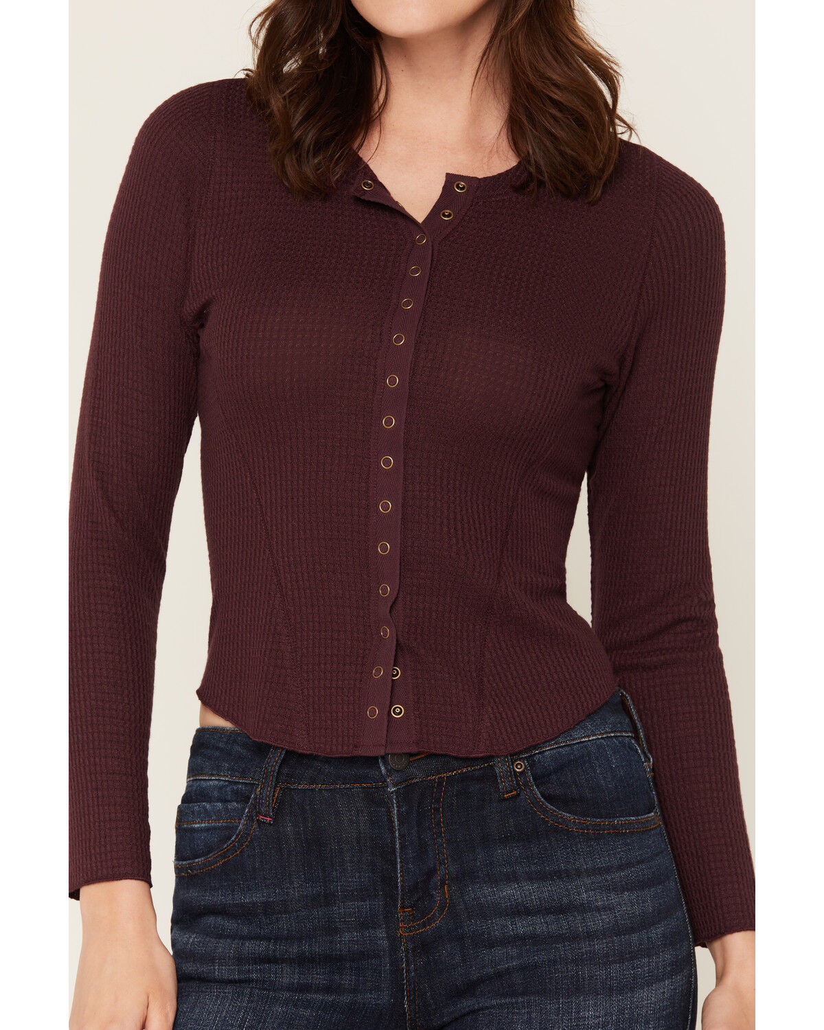 Image #3 - Idyllwind Women's Norwood Solid Long Sleeve Snap Thermal Shirt, Wine, hi-res